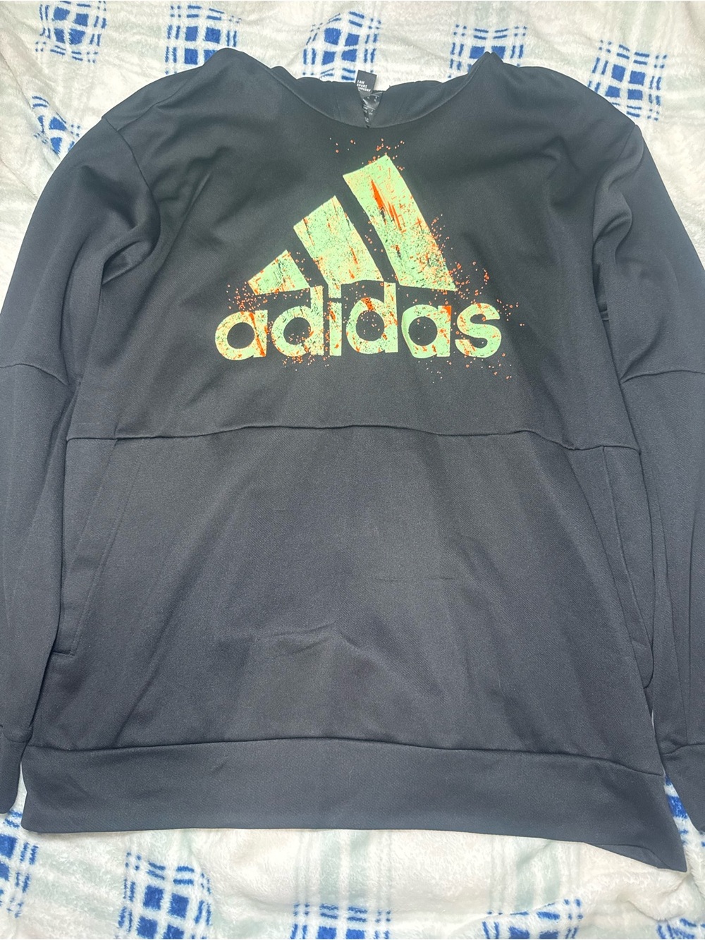 Adidas Men’s XL Black Crewneck Sweatshirt with Neon Green Logo Used-Good